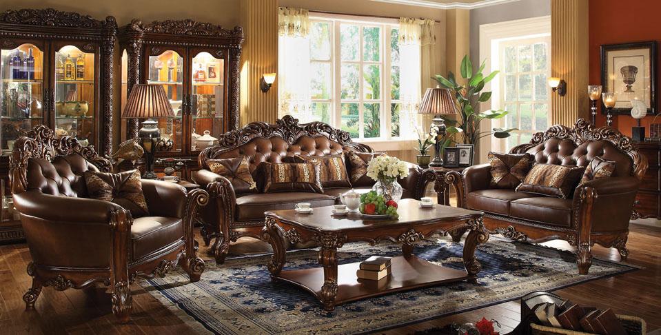 Acme Furniture Vendome Stationary Sofa with Tufting and Exposed Wood